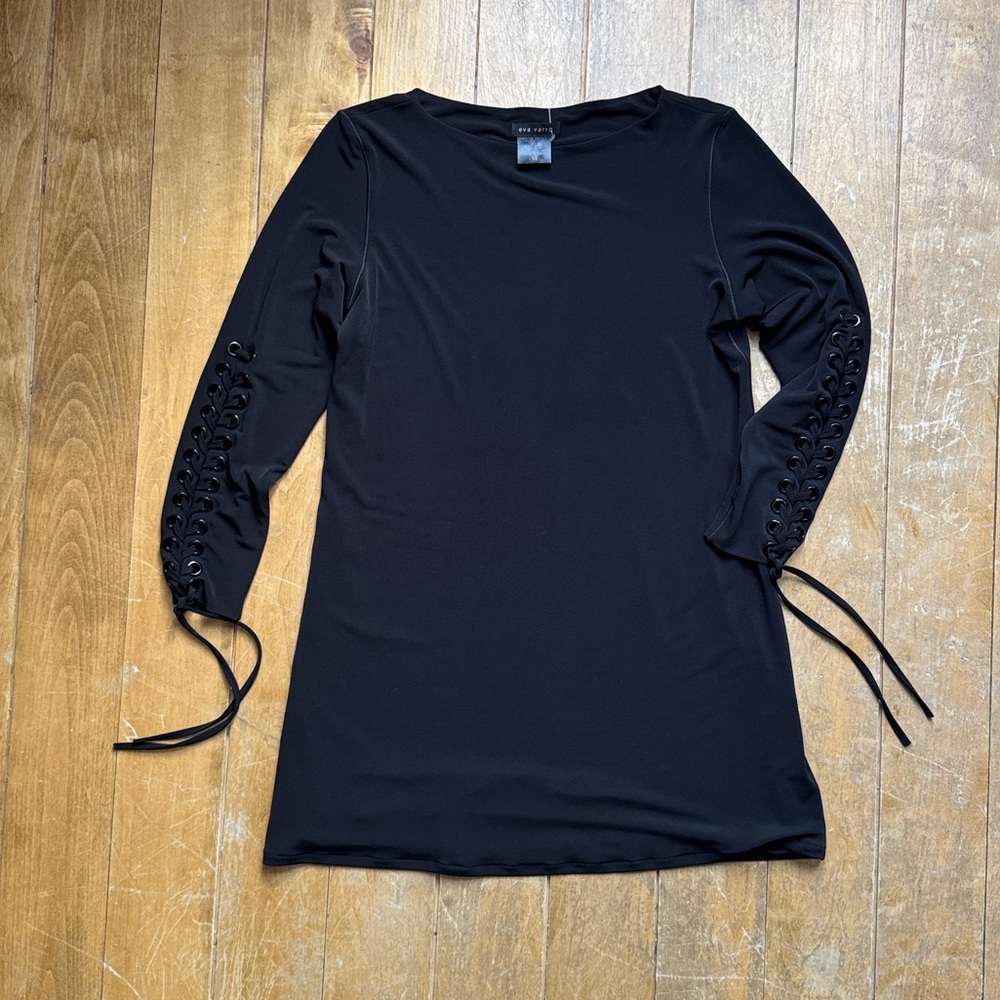Eva Varro Lace-Up Sleeve Black Tunic Medium NWOT